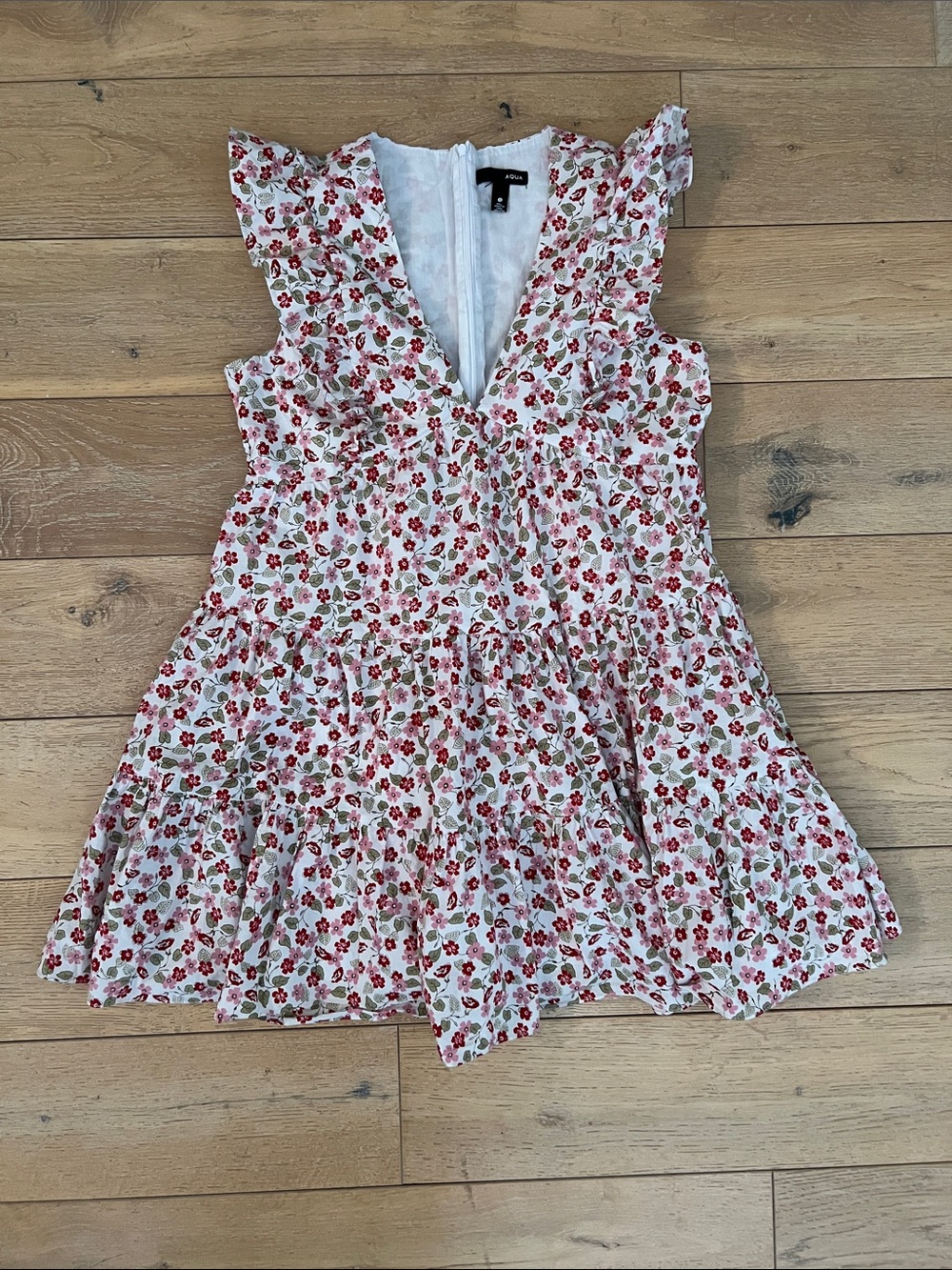 Aqua White Dress with Red & Pink Floral Print